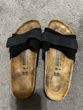 Birkenstock Black Slide Sandals with Suede Upper
